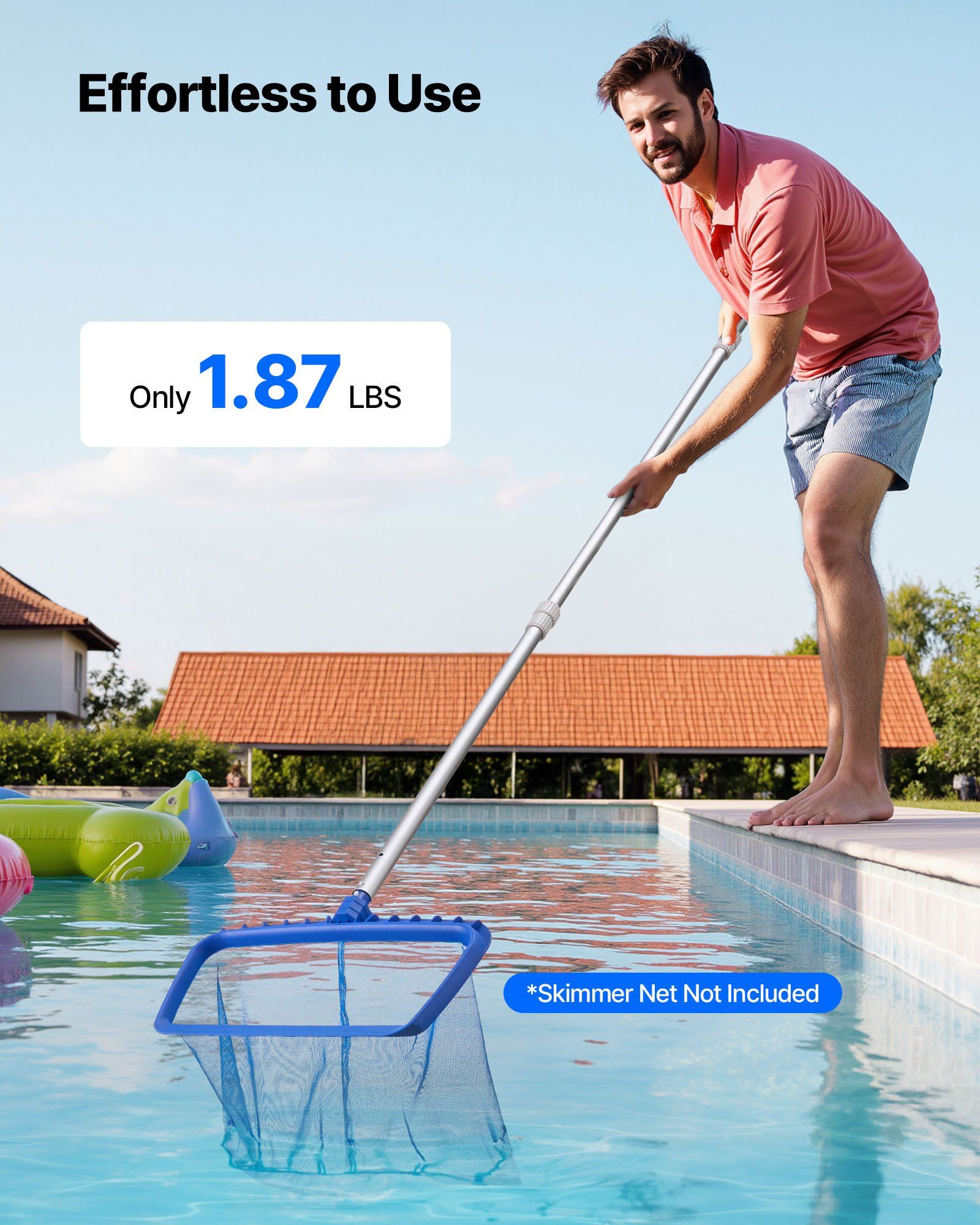 Pool Pole, 1 to 3.66 m Telescoping Swimming Pool Cleaning Poles, Professional Adjustable Telescopic Pole with V952-BCGYCQJTJYCGUEC1M001V0
