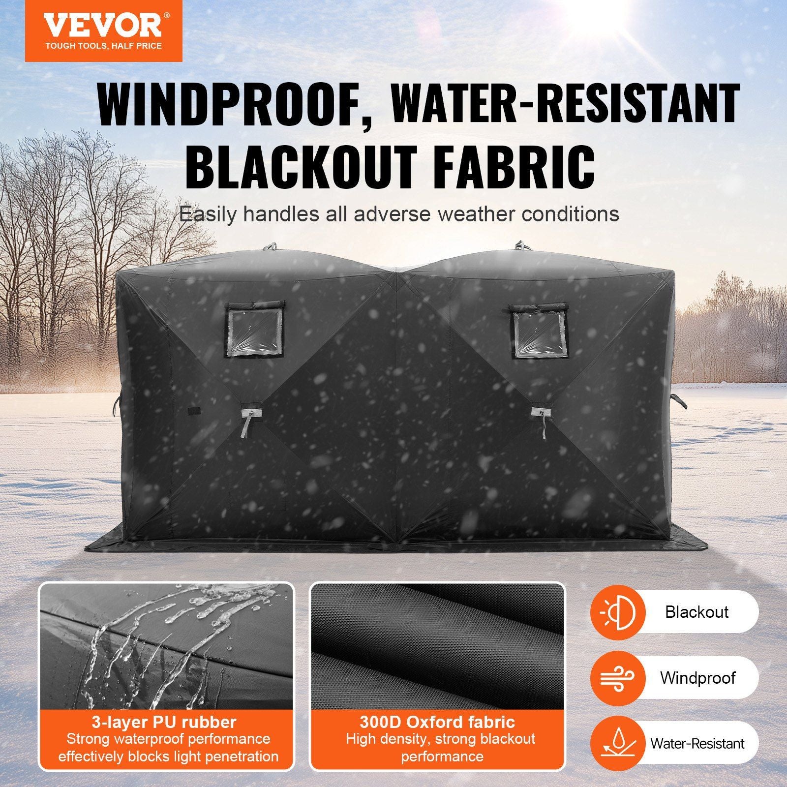 Portable Ice Shelter, 6-8 Person Pop-Up Ice Fishing Tent, 70 Square Feet Fishable Area, Ice Shanty for Winter V952-BDBHS141737003OIPV0