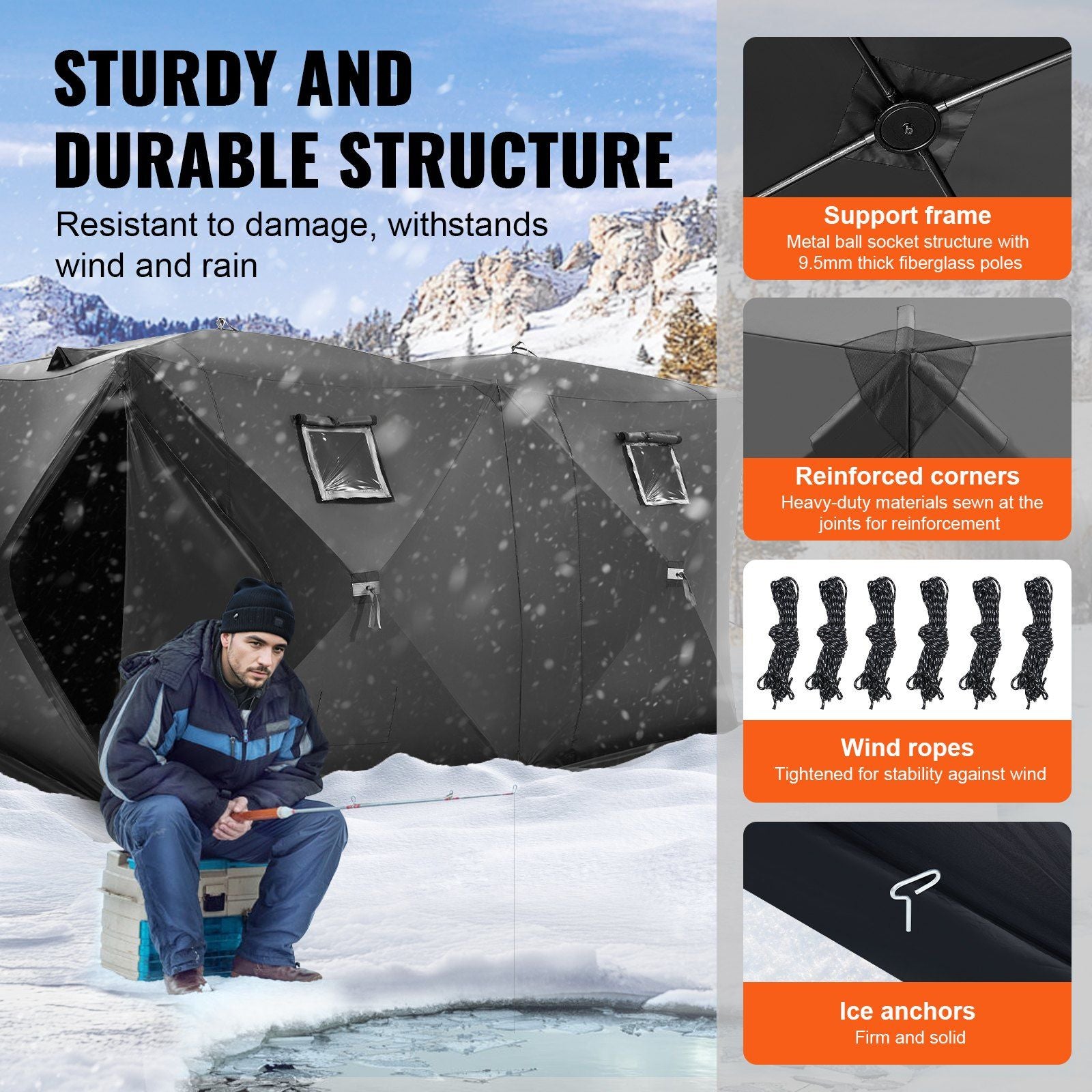 Portable Ice Shelter, 6-8 Person Pop-Up Ice Fishing Tent, 70 Square Feet Fishable Area, Ice Shanty for Winter V952-BDBHS141737003OIPV0