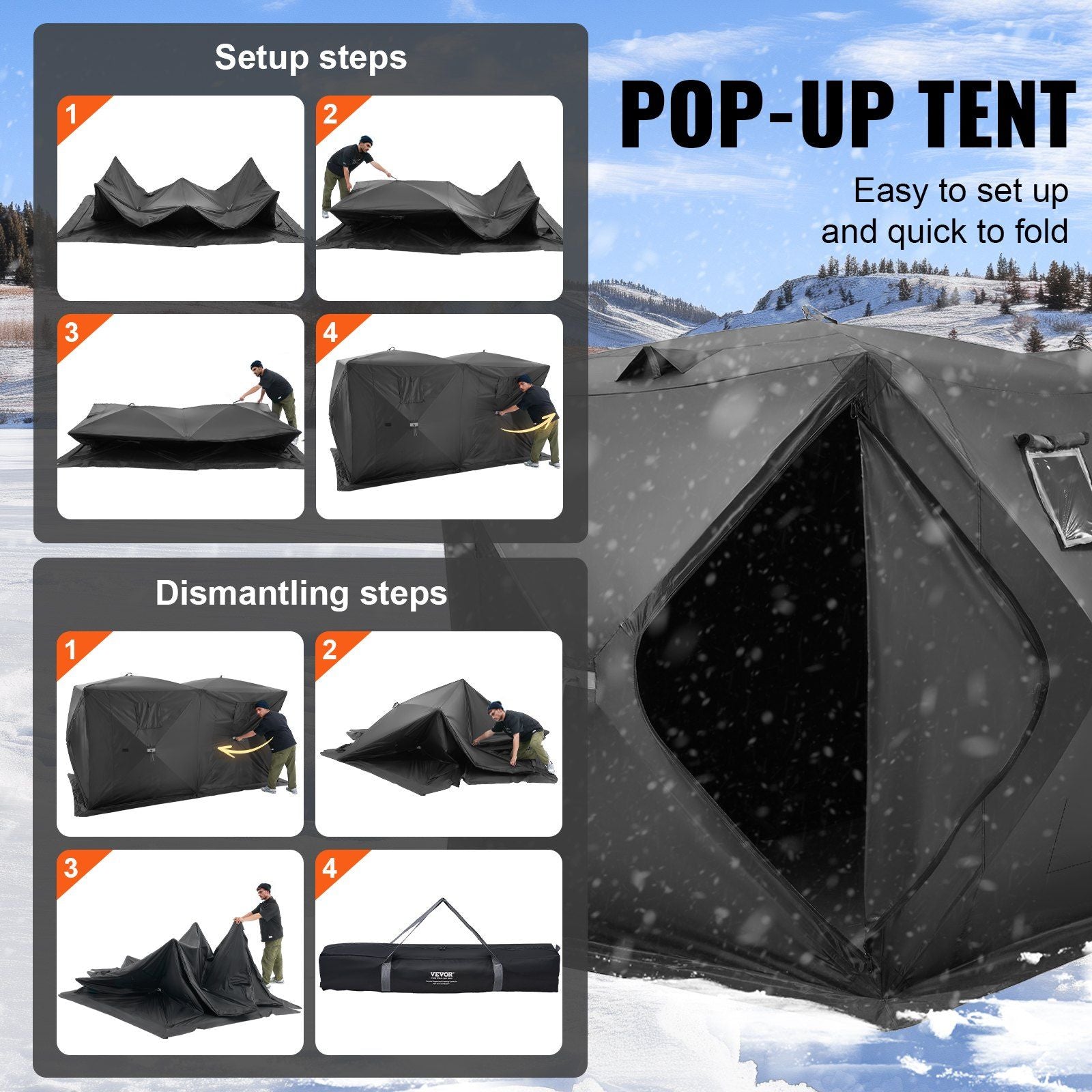 Portable Ice Shelter, 6-8 Person Pop-Up Ice Fishing Tent, 70 Square Feet Fishable Area, Ice Shanty for Winter V952-BDBHS141737003OIPV0
