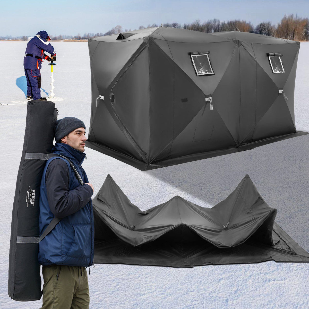 Portable Ice Shelter, 6-8 Person Pop-Up Ice Fishing Tent, 70 Square Feet Fishable Area, Ice Shanty for Winter V952-BDBHS141737003OIPV0