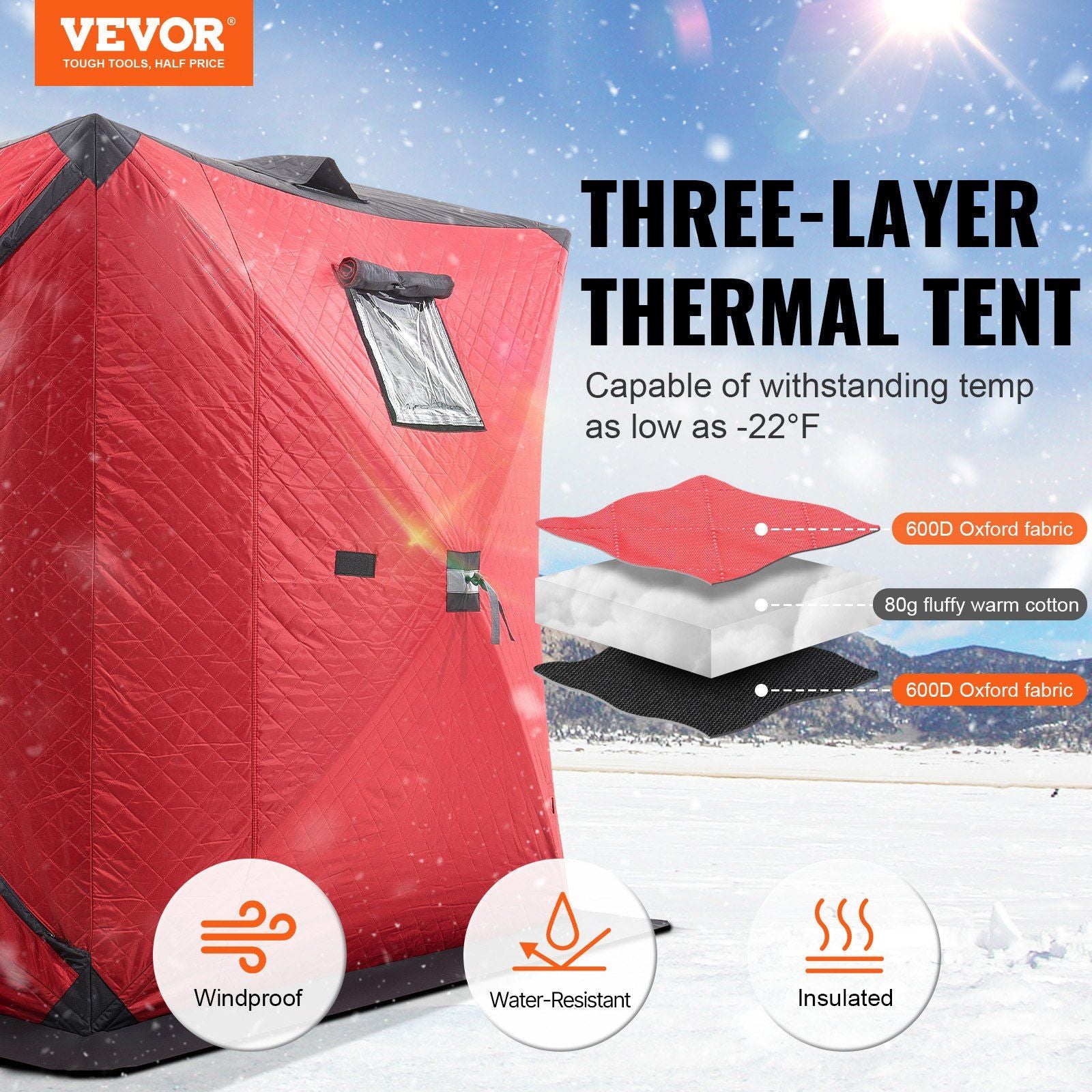 Portable Ice Shelter, 3-4 Person Insulated Pop-Up Ice Fishing Tent, 35 Square Feet Fishable Area, Thermal Ice V952-BDBHS707080IORFPQV0