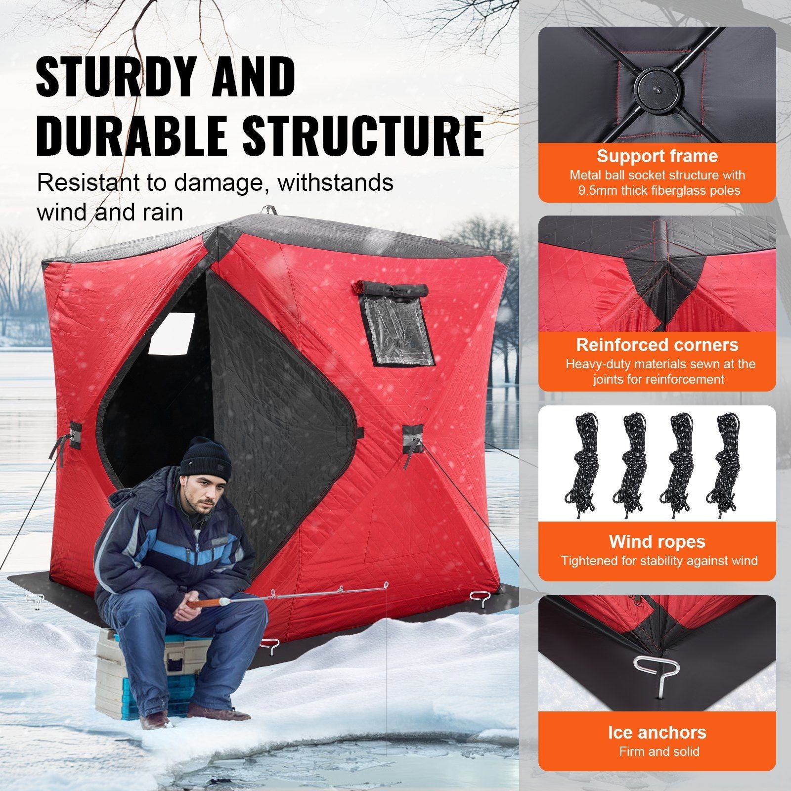Portable Ice Shelter, 3-4 Person Insulated Pop-Up Ice Fishing Tent, 35 Square Feet Fishable Area, Thermal Ice V952-BDBHS707080IORFPQV0