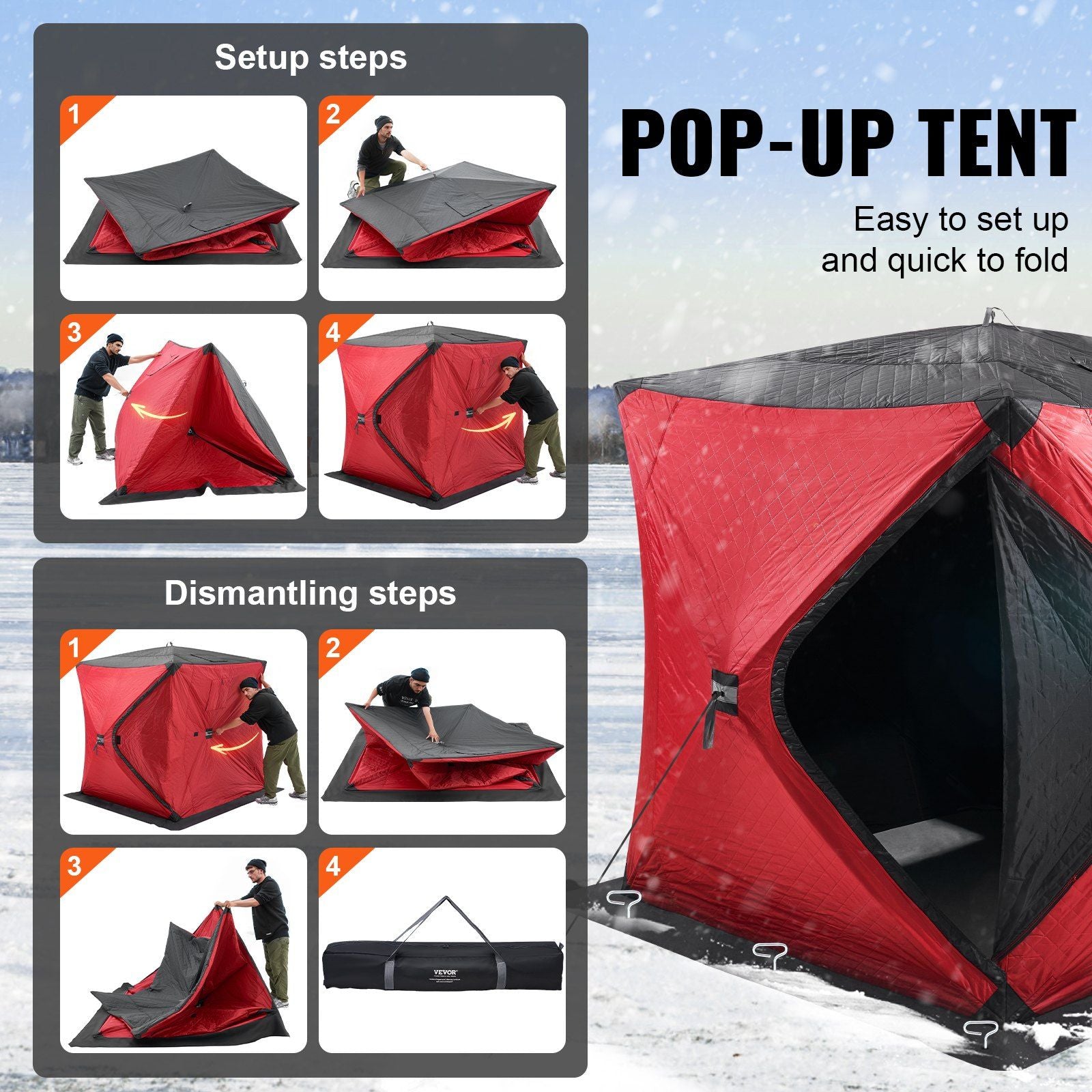 Portable Ice Shelter, 3-4 Person Insulated Pop-Up Ice Fishing Tent, 35 Square Feet Fishable Area, Thermal Ice V952-BDBHS707080IORFPQV0