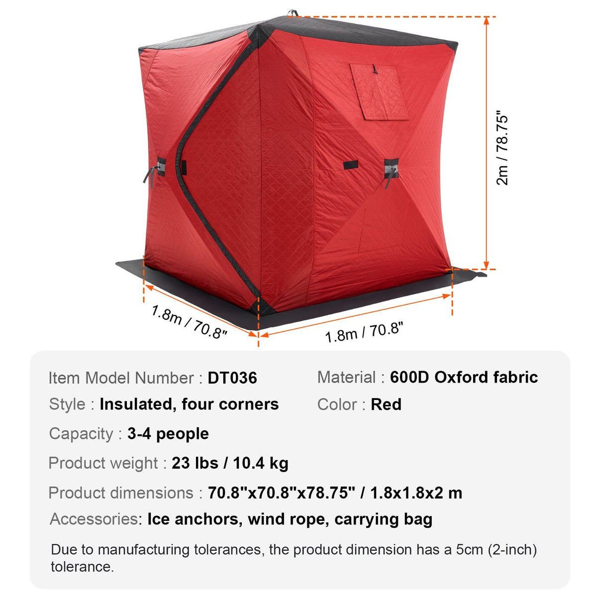 Portable Ice Shelter, 3-4 Person Insulated Pop-Up Ice Fishing Tent, 35 Square Feet Fishable Area, Thermal Ice V952-BDBHS707080IORFPQV0