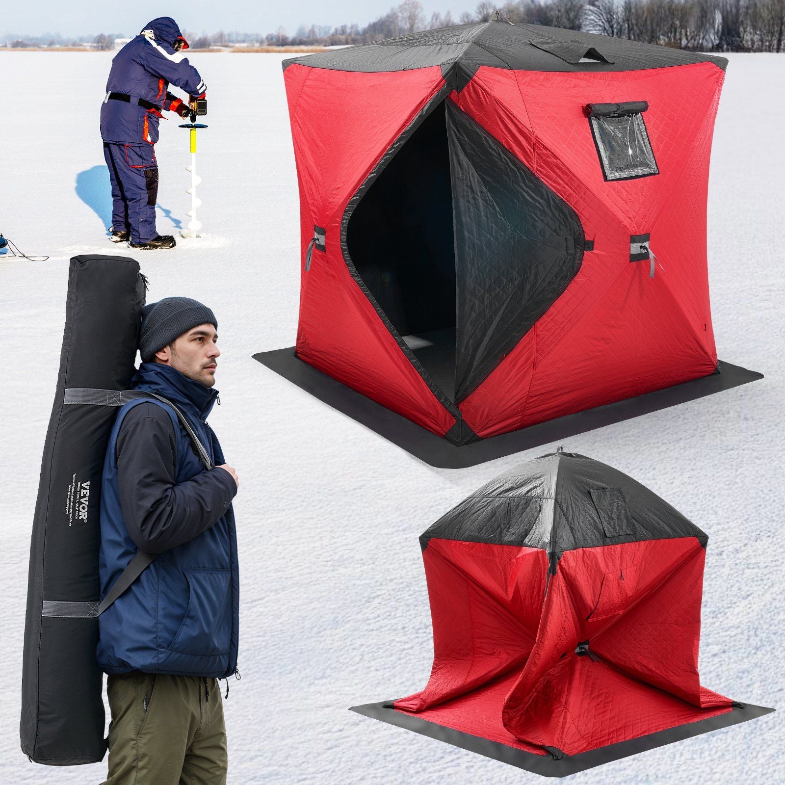 Portable Ice Shelter, 3-4 Person Insulated Pop-Up Ice Fishing Tent, 35 Square Feet Fishable Area, Thermal Ice V952-BDBHS707080IORFPQV0