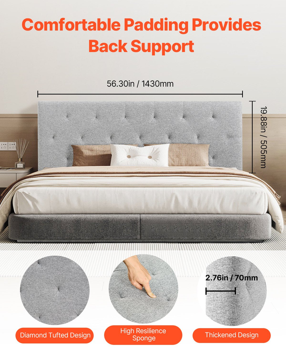 Headboard, Full Size Headboard with Adjustable Height, Comfortable Diamond Tufted for Full Size Bed, W 56.3 x V952-BDDCTBFULLW5EX1OJ002V0