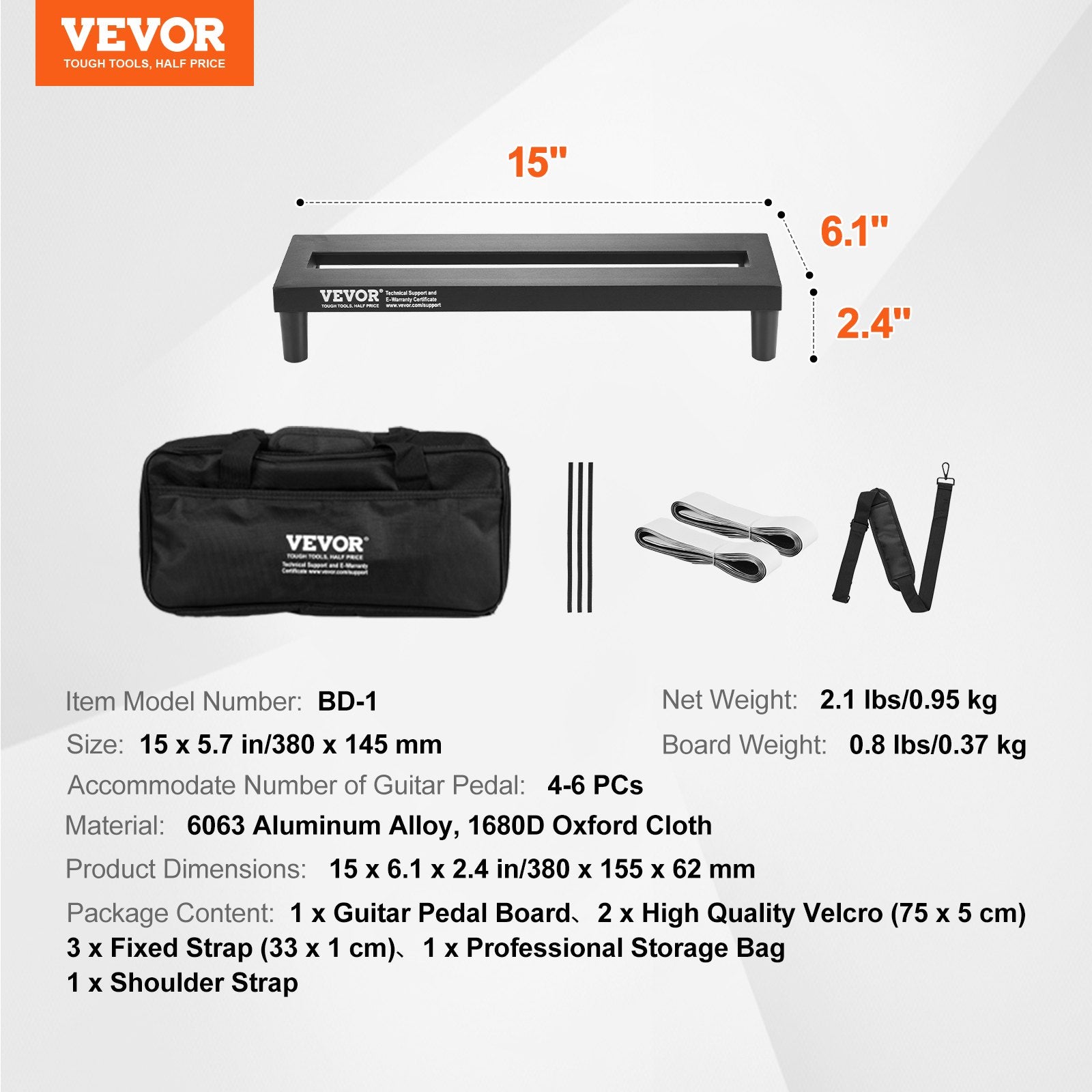 Guitar Pedal Board, 15'' x 5.7'', Aluminum Alloy 0.8 lbs Super Light Guitar Effects PedalBoard with Carry Bag V952-BDDJTTBJXHLHZ9M5OV0