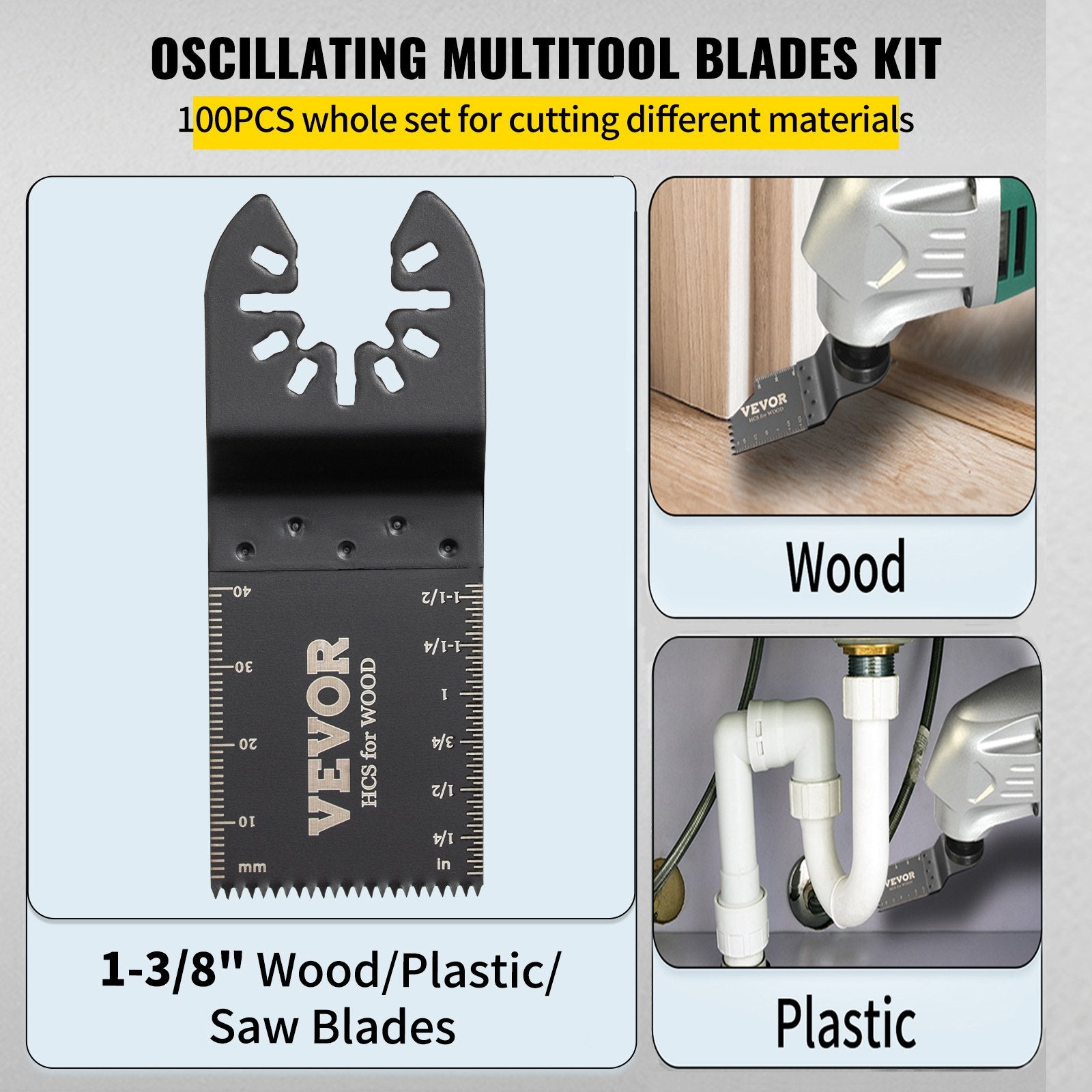 100PCS Oscillating Saw Blades, Quick Release Multitool Blades Kit, HCS Tool Blades for Wood Plastic, V952-BDGJDPG100PCSS199V0