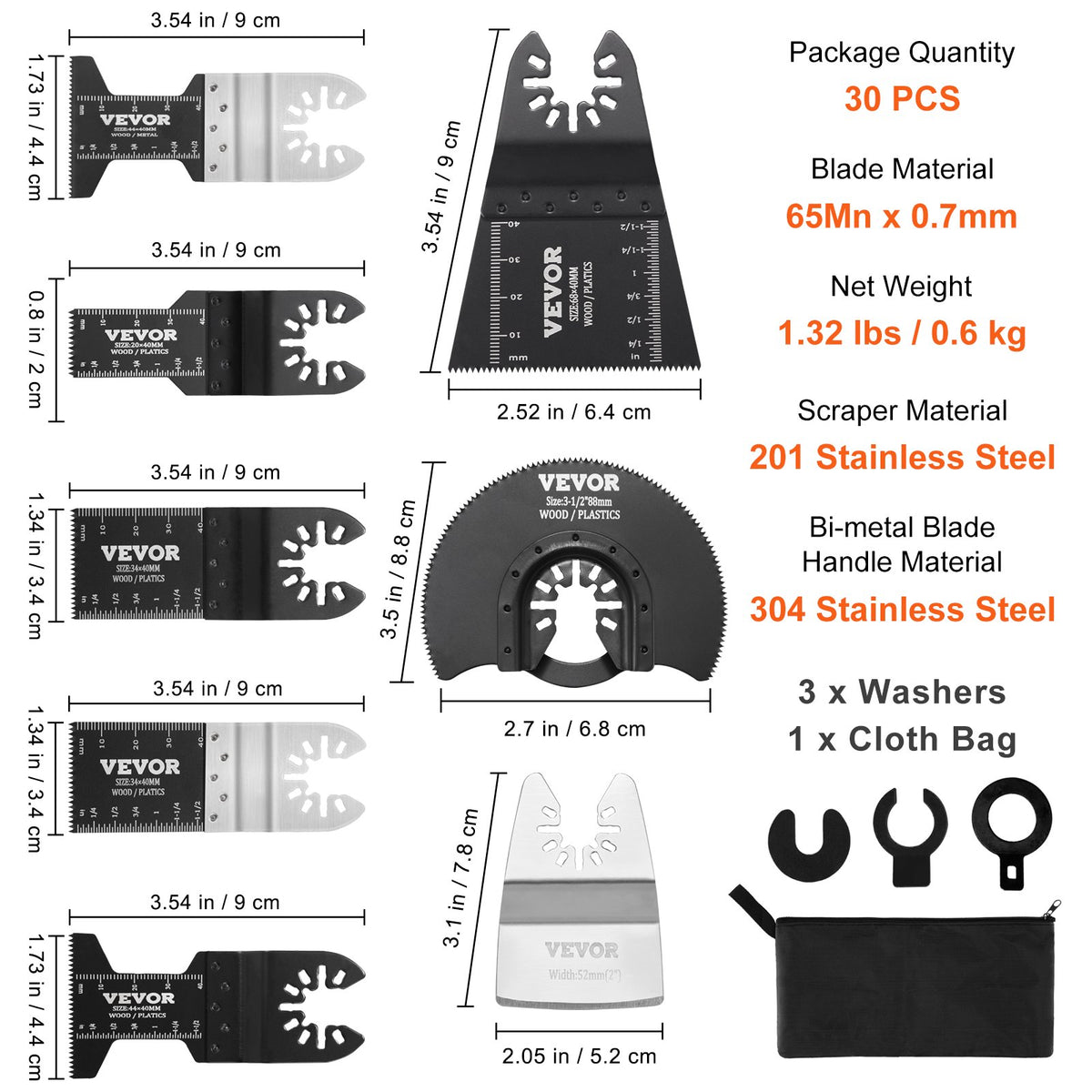 30PCS Multi Tool Blades Kits, Universal Quick Release Oscillating Saw Blades, 8 Types Wood Metal Plastic V952-BDGJDPTZ33PCSGK9LV0