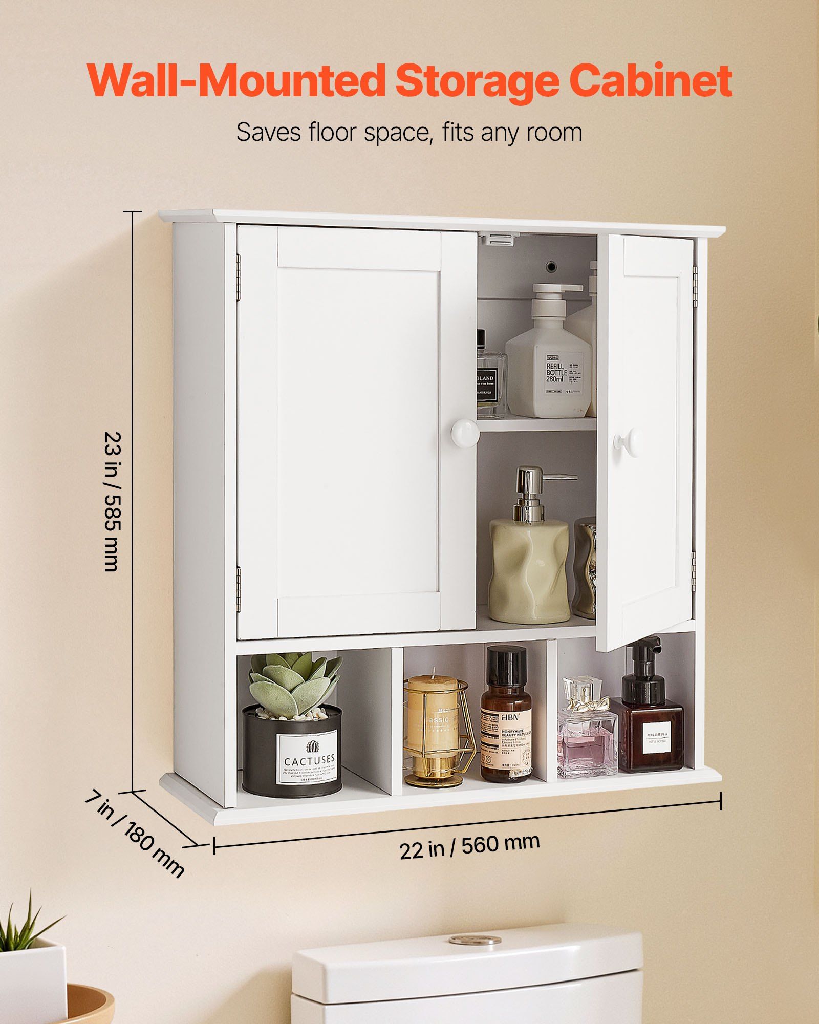 Bathroom Wall Cabinet, 2 Doors & Adjustable Shelf, Over the Toilet Storage Medicine Cabinet Wall Mounted, V952-BDMJG2JYJGBSOYU70001V0