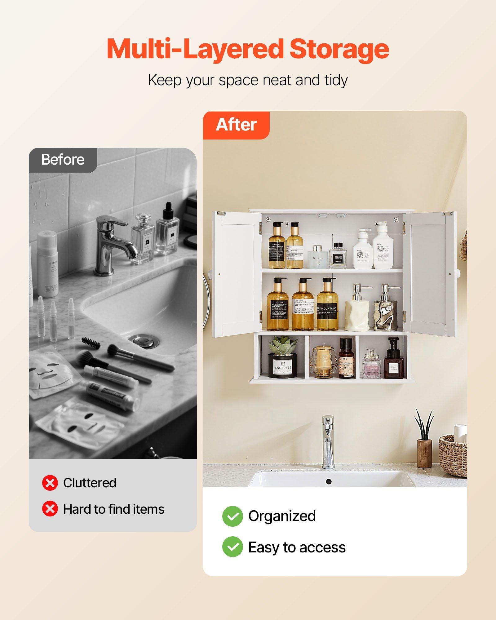 Bathroom Wall Cabinet, 2 Doors & Adjustable Shelf, Over the Toilet Storage Medicine Cabinet Wall Mounted, V952-BDMJG2JYJGBSOYU70001V0