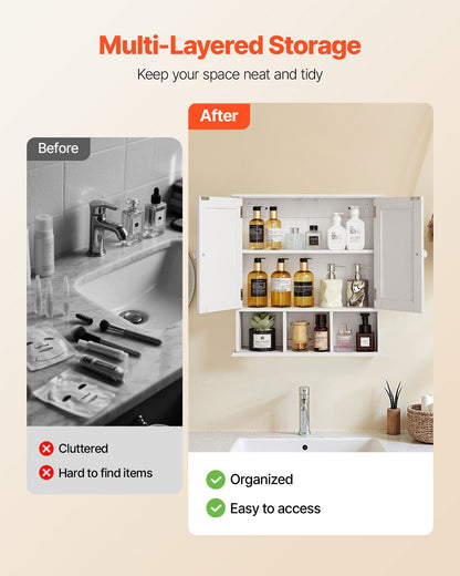 Bathroom Wall Cabinet, 2 Doors & Adjustable Shelf, Over the Toilet Storage Medicine Cabinet Wall Mounted, V952-BDMJG2JYJGBSOYU70001V0