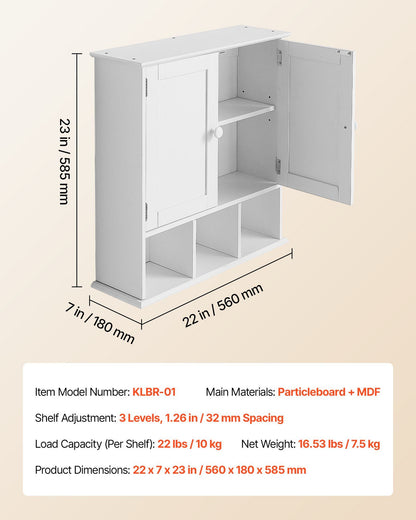 Bathroom Wall Cabinet, 2 Doors & Adjustable Shelf, Over the Toilet Storage Medicine Cabinet Wall Mounted, V952-BDMJG2JYJGBSOYU70001V0