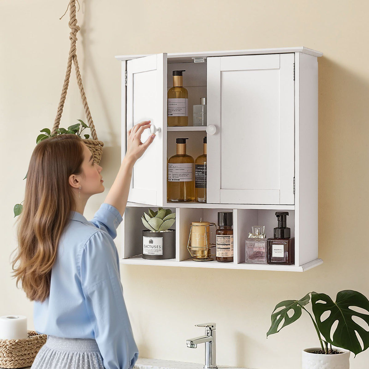 Bathroom Wall Cabinet, 2 Doors & Adjustable Shelf, Over the Toilet Storage Medicine Cabinet Wall Mounted, V952-BDMJG2JYJGBSOYU70001V0