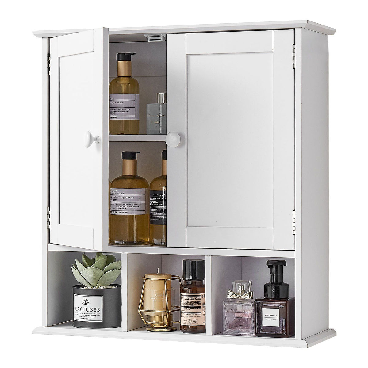 Bathroom Wall Cabinet, 2 Doors & Adjustable Shelf, Over the Toilet Storage Medicine Cabinet Wall Mounted, V952-BDMJG2JYJGBSOYU70001V0