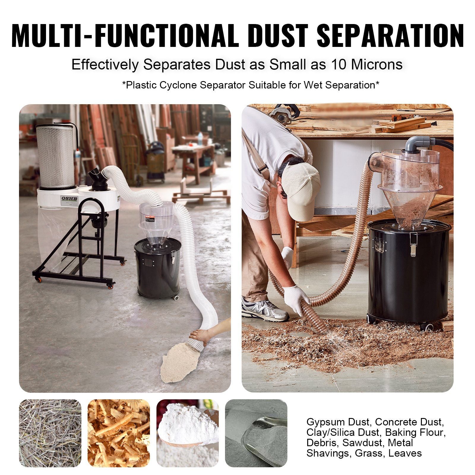 Cyclone Dust Separator, 4" Retrofit Cyclone Separator for Dust Collectors, ABS Dust Deputy With 2" Hole O.D. V952-BDTXFCCQTJZXTEJX5V0