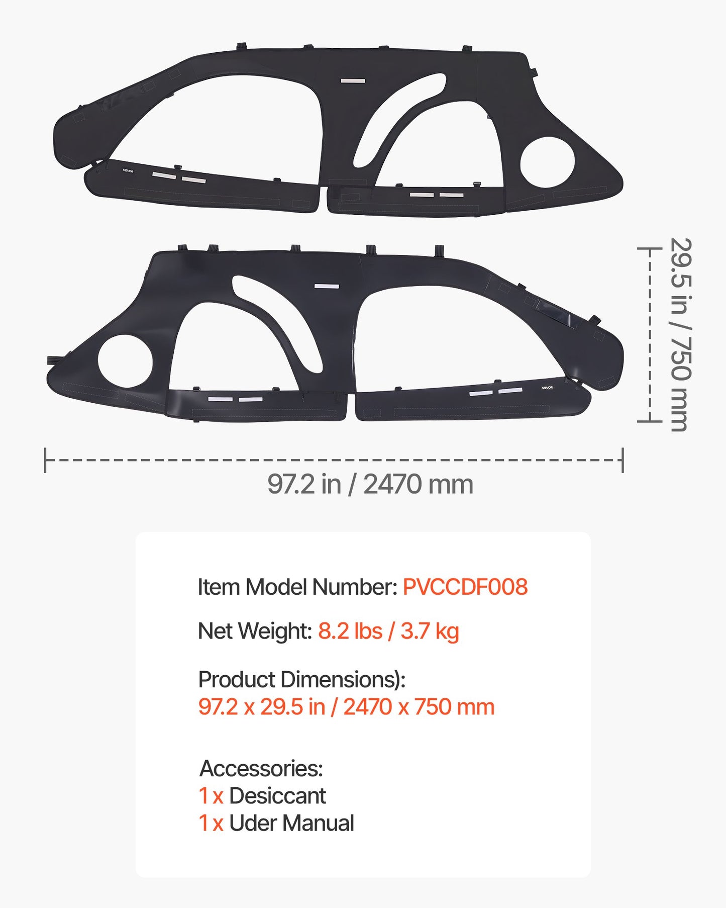 Cab Enclosure Upper Doors, Compatible with Polaris RZR PRO 2020-2024/Polaris RZR Turbo2022-2024, Soft Upper V952-BDWQPOLARISRJFHE6001V0