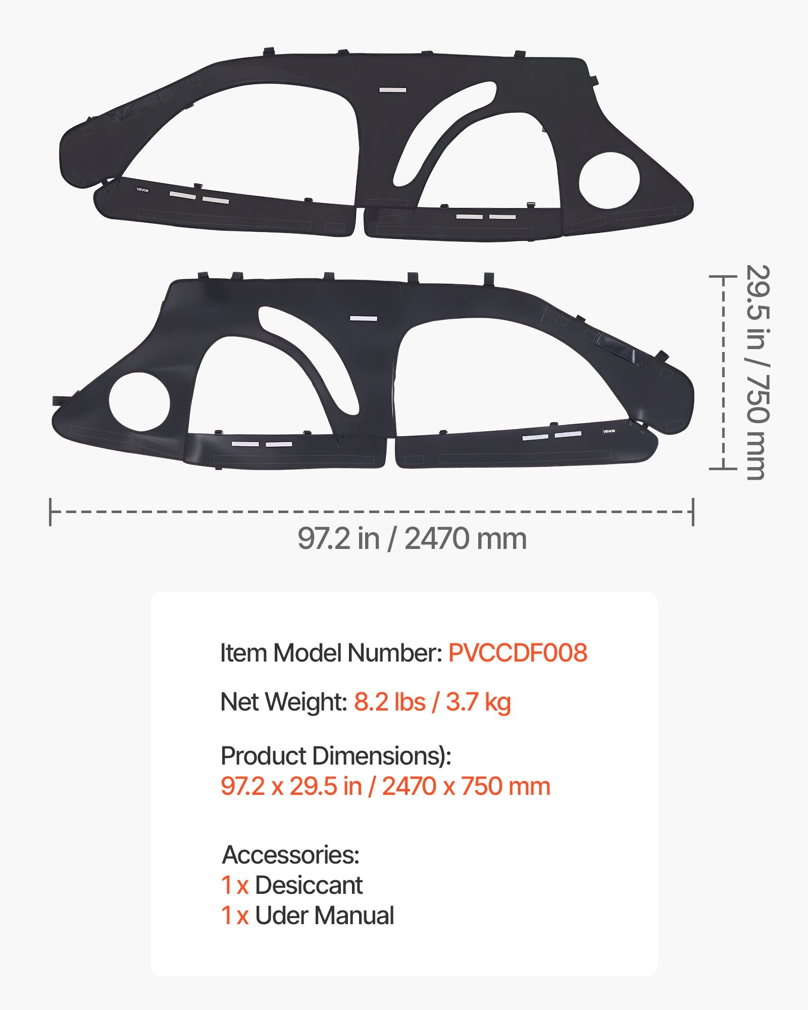 Cab Enclosure Upper Doors, Compatible with Polaris RZR PRO 2020-2024/Polaris RZR Turbo2022-2024, Soft Upper V952-BDWQPOLARISRJFHE6001V0