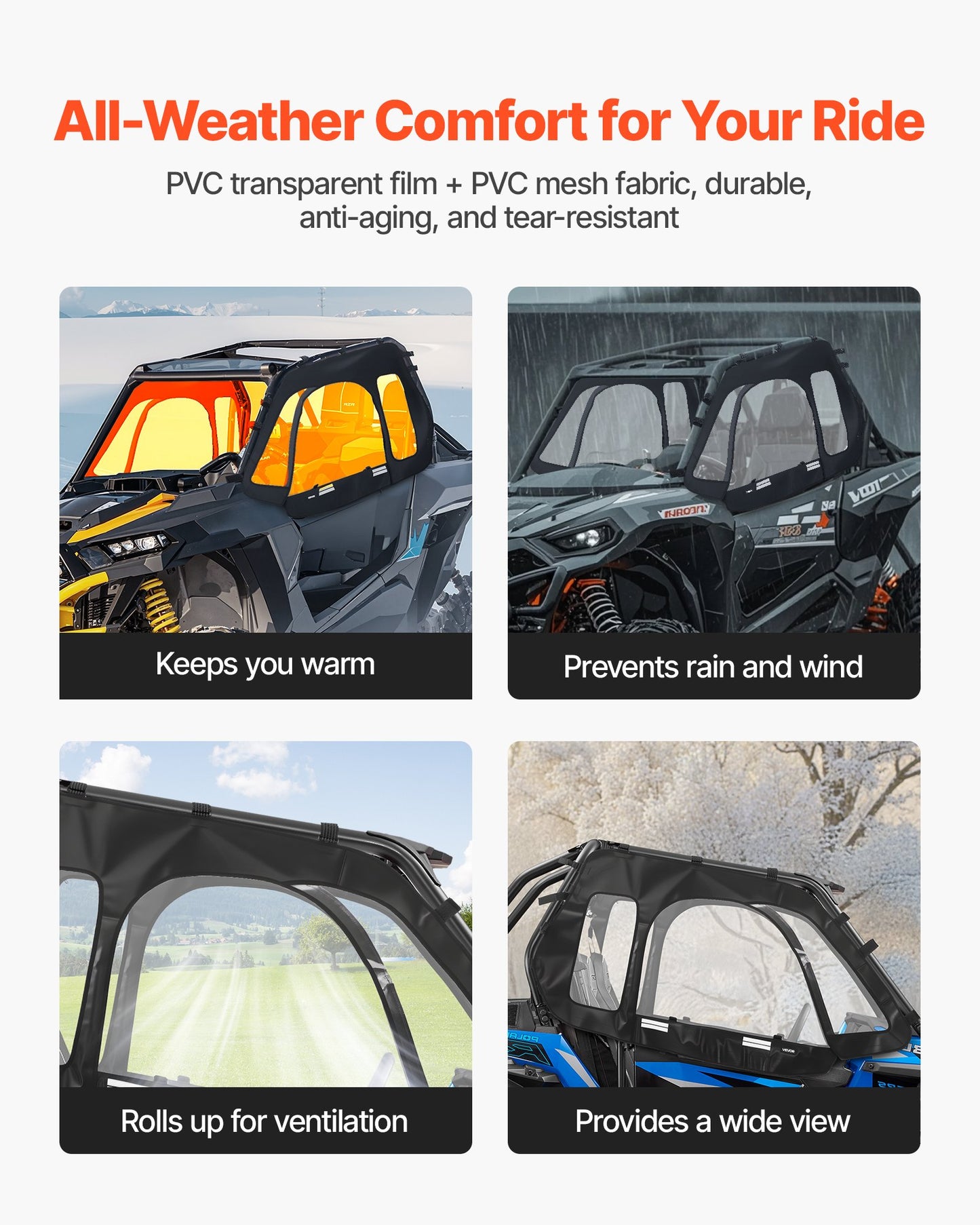Cab Enclosure Upper Doors, Compatible with Polaris RZR XP 1000/XP Turbo 2014-2023, Soft Upper Doors, V952-BDWQPOLARISRN7Z3V001V0