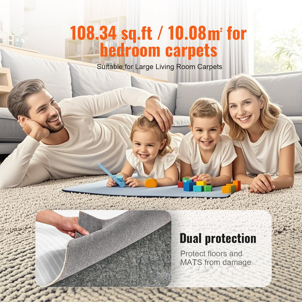 Rug Pad Gripper 9' x 12' Protective Carpet Pad 0.47" Thick for All Floors V952-BFHDTDMZ1011G28J1V0