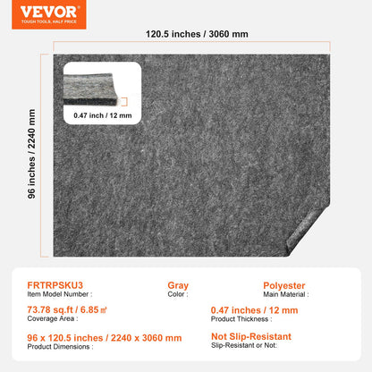 Rug Pad Without Slip Resistance, Protective Cushioning Carpet Pad, 8' x 10', 1/2"Thick, 100% Pure Polyester V952-BFHDTDSXPMFH8JOXYV0