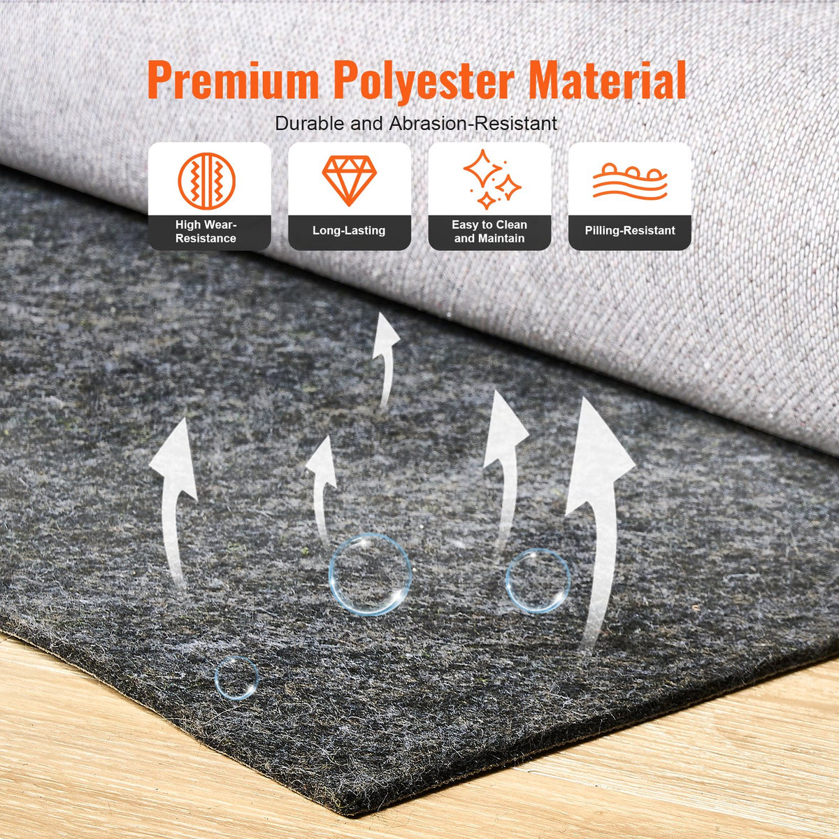 Rug Pad Without Slip Resistance, Protective Cushioning Carpet Pad, 9' x 12', 1/4"Thick, 100% Pure Polyester V952-BFHDTDSXPMFHLSBLLV0