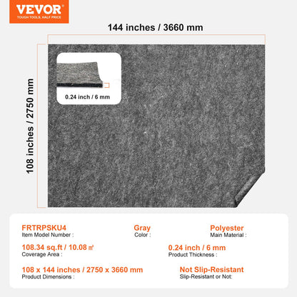 Rug Pad Without Slip Resistance, Protective Cushioning Carpet Pad, 9' x 12', 1/4"Thick, 100% Pure Polyester V952-BFHDTDSXPMFHLSBLLV0