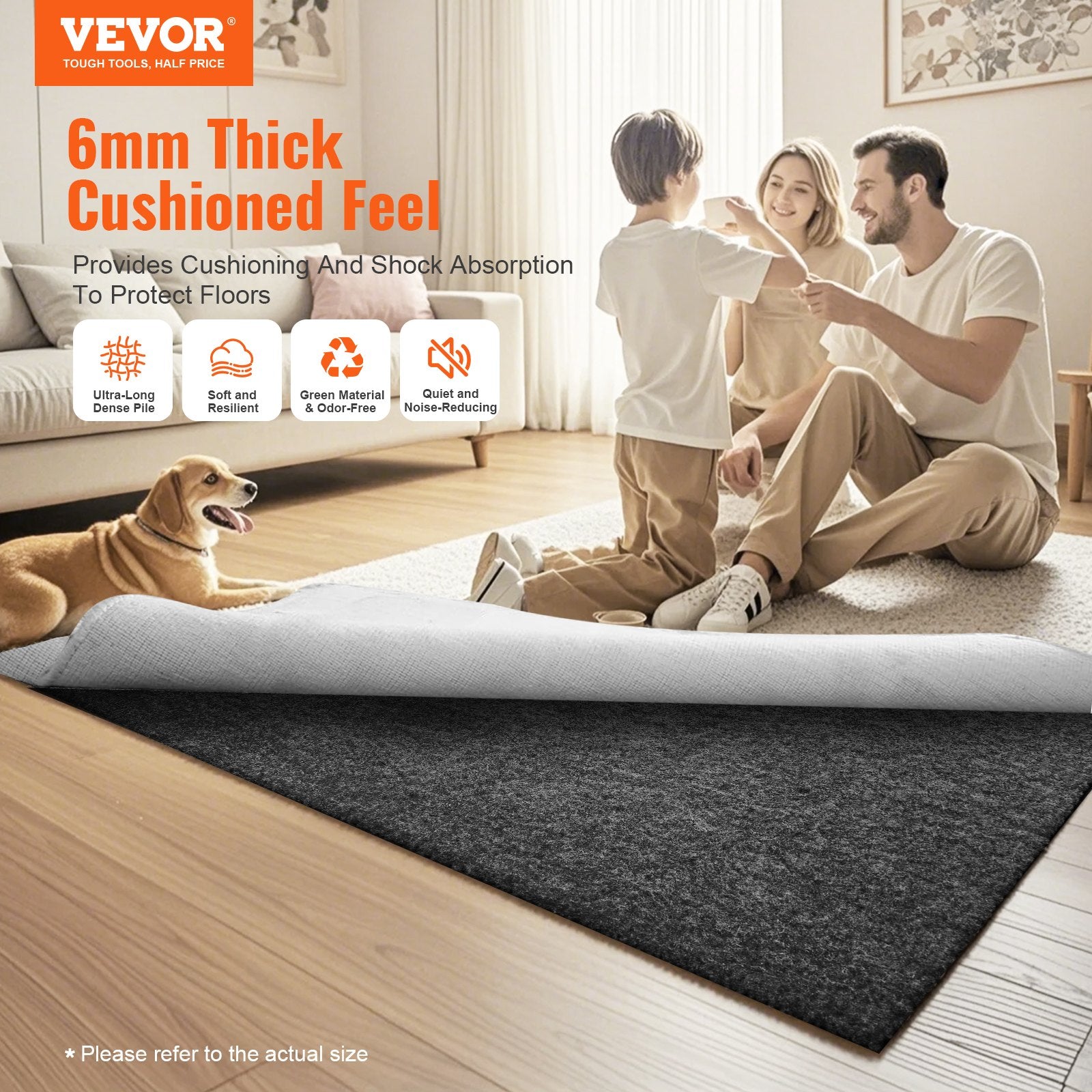 Rug Pad Gripper 8' x 10' Protective Carpet Pad 0.24" Thick for All Floors V952-BFHDTDSXPMFHT4MQWV0