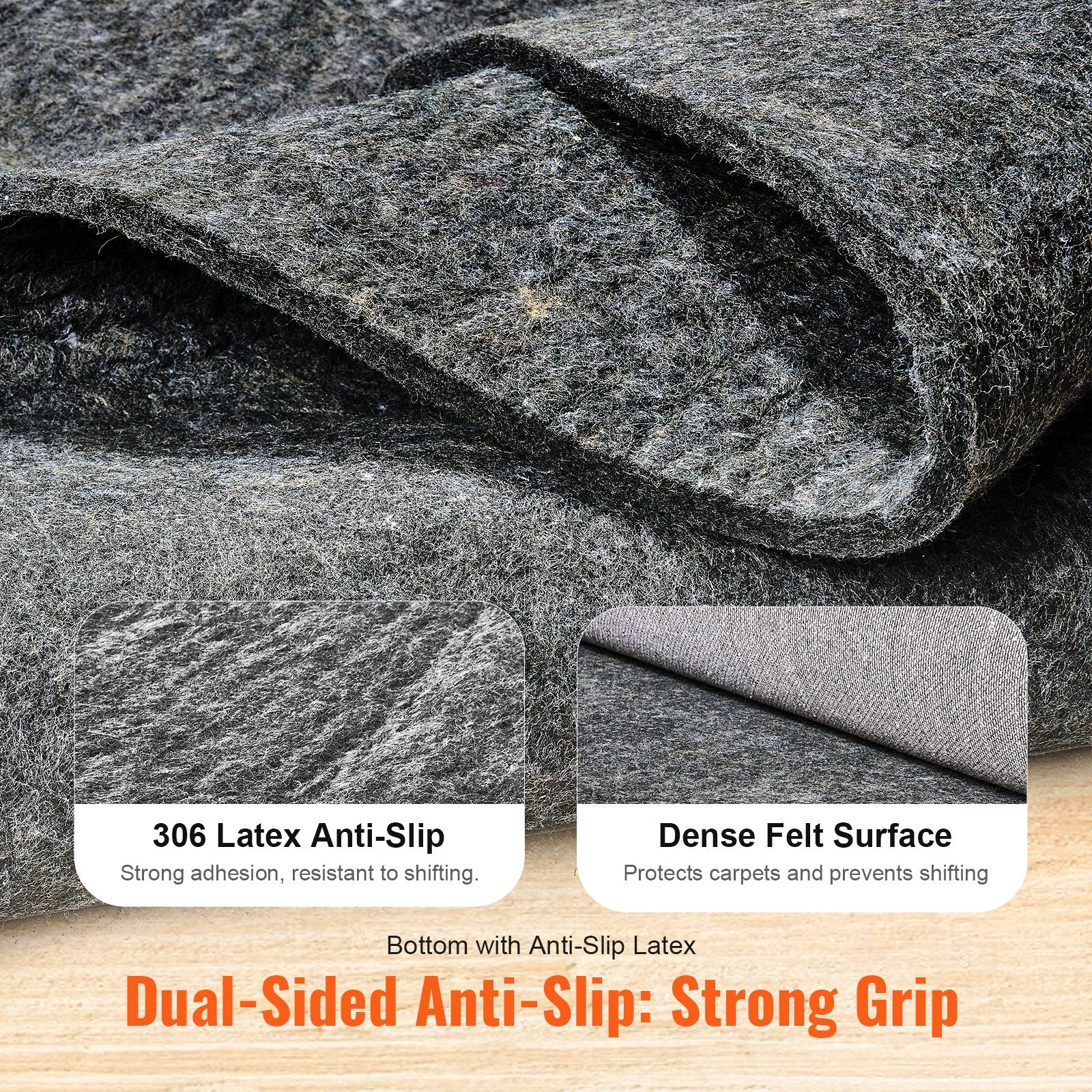 Rug Pad Gripper 8' x 10' Protective Carpet Pad 0.24" Thick for All Floors V952-BFHDTDSXPMFHT4MQWV0