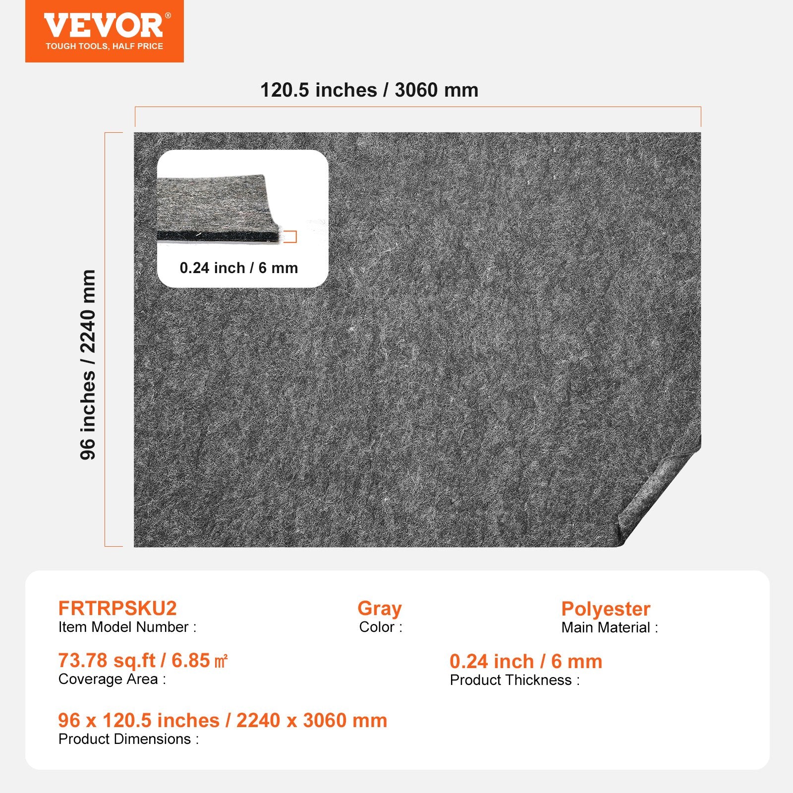Rug Pad Gripper 8' x 10' Protective Carpet Pad 0.24" Thick for All Floors V952-BFHDTDSXPMFHT4MQWV0