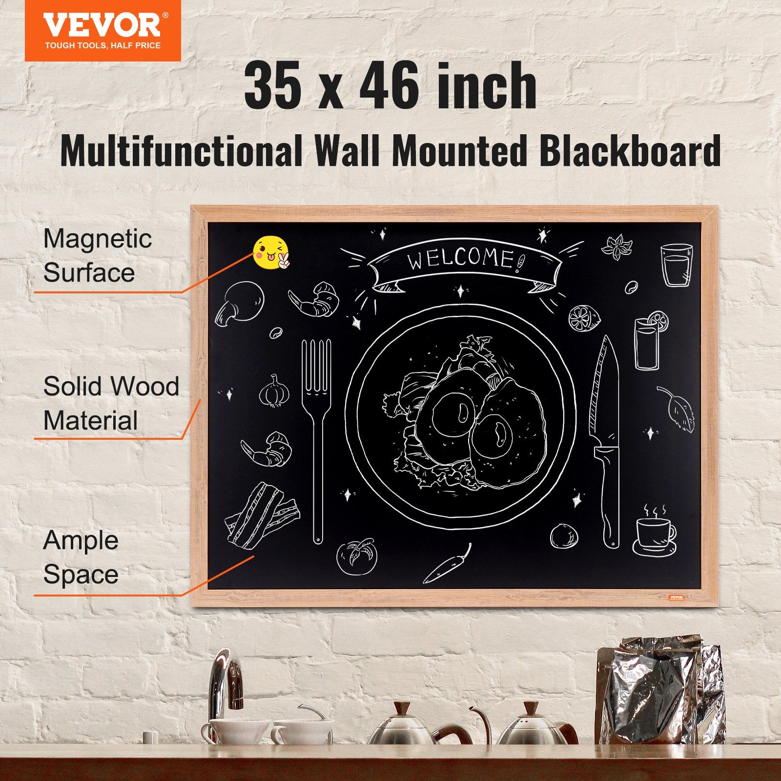 35"x46" Rustic Wood Framed Chalkboard Wall Hanging Magnetic Wedding Sign V952-BG3546INCHMDFSHWLV0