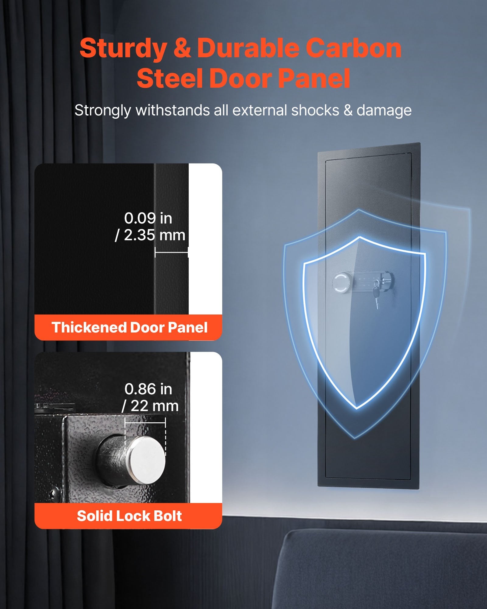 Wall Safe, 4-Tier Hidden Wall Mounted Gun Safe with Password & Key, Q235 Cold-Rolled Steel In-Wall Box with V952-BGBXJ39144341RL29001V9