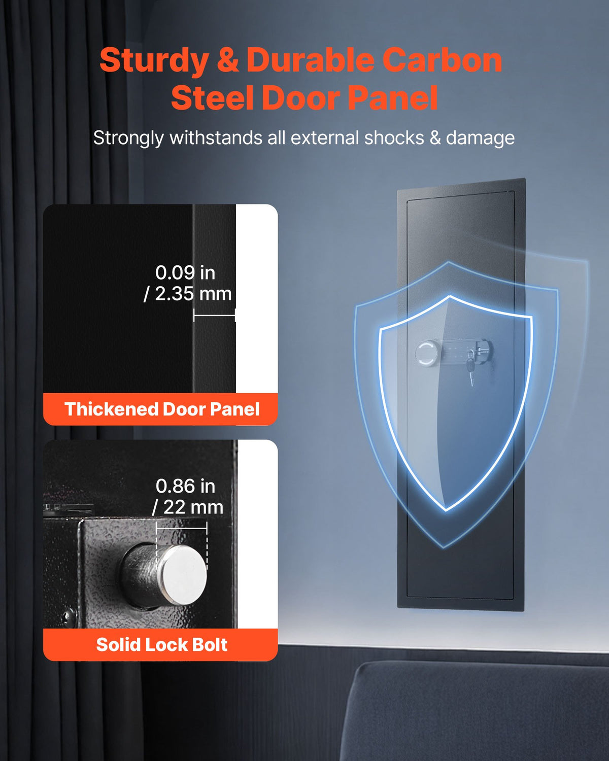 Wall Safe, 4-Tier Hidden Wall Mounted Gun Safe with Password & Key, Q235 Cold-Rolled Steel In-Wall Box with V952-BGBXJ39144341RL29001V9
