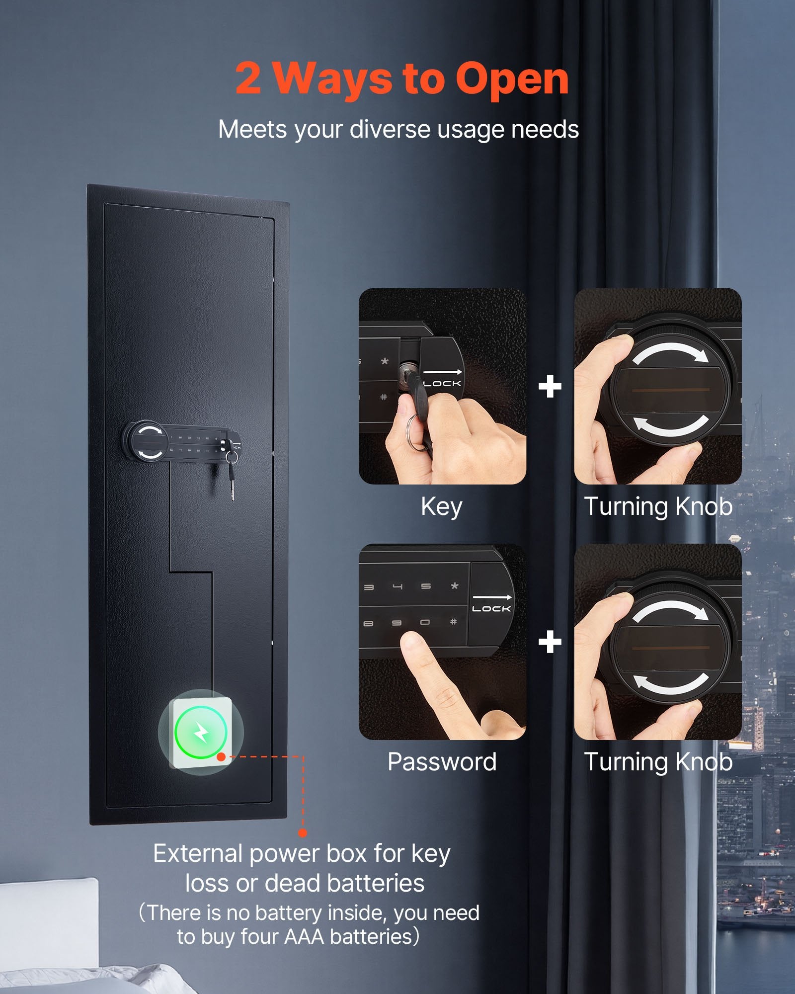 Wall Safe, 4-Tier Hidden Wall Mounted Gun Safe with Password & Key, Q235 Cold-Rolled Steel In-Wall Box with V952-BGBXJ39144341RL29001V9