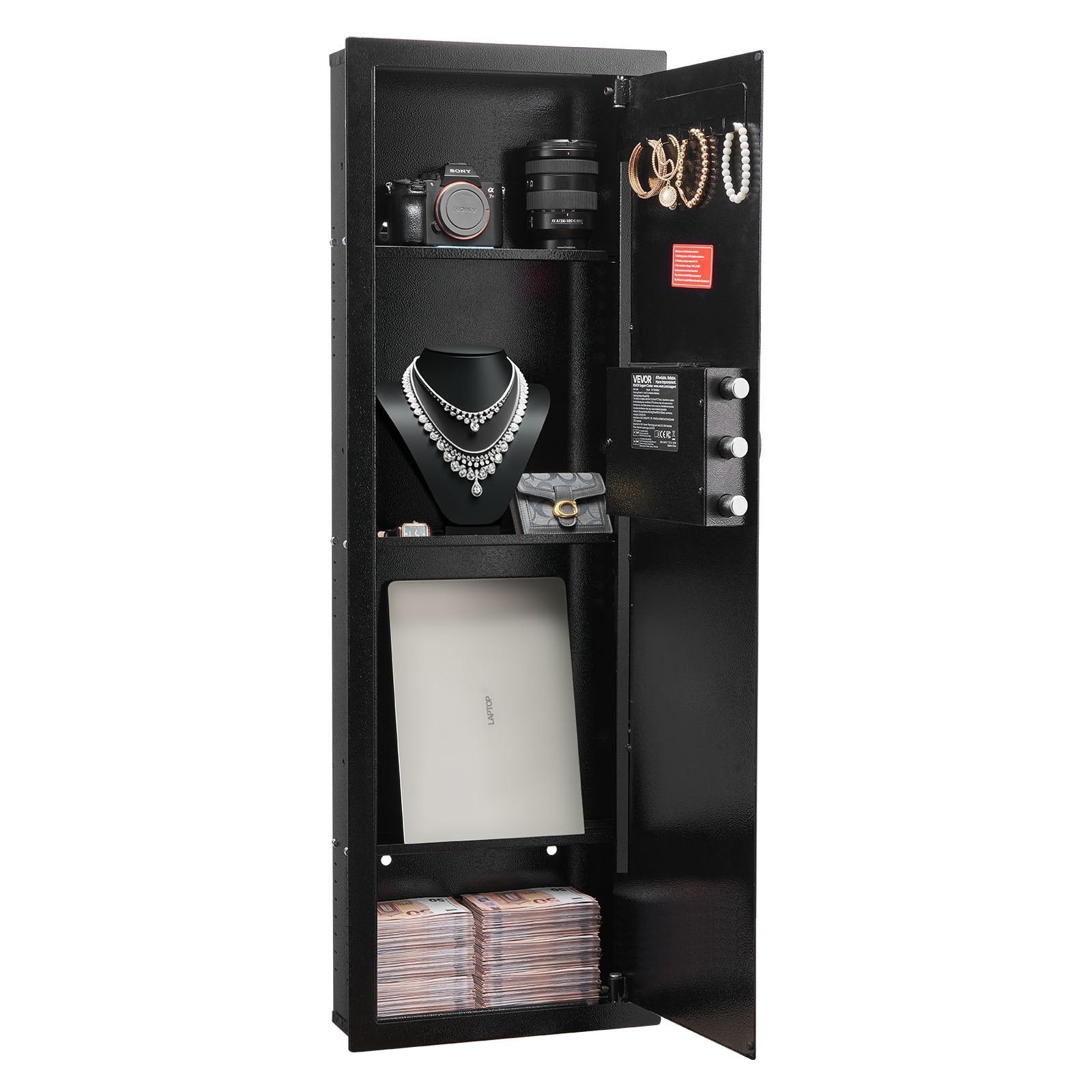 Wall Safe, 4-Tier Hidden Wall Mounted Gun Safe with Password & Key, Q235 Cold-Rolled Steel In-Wall Box with V952-BGBXJ39144341RL29001V9