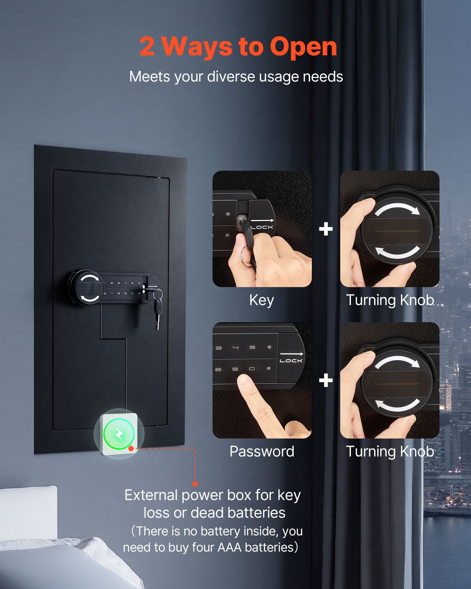 Wall Safe, 3-Tier Hidden Wall Mounted Safe with Password & Key, Q235 Cold-Rolled Steel In-Wall Box with LED V952-BGBXJ4145625LE5K9001V9