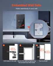 Wall Safe, 3-Tier Hidden Wall Mounted Safe with Password & Key, Q235 Cold-Rolled Steel In-Wall Box with LED V952-BGBXJ4145625LE5K9001V9