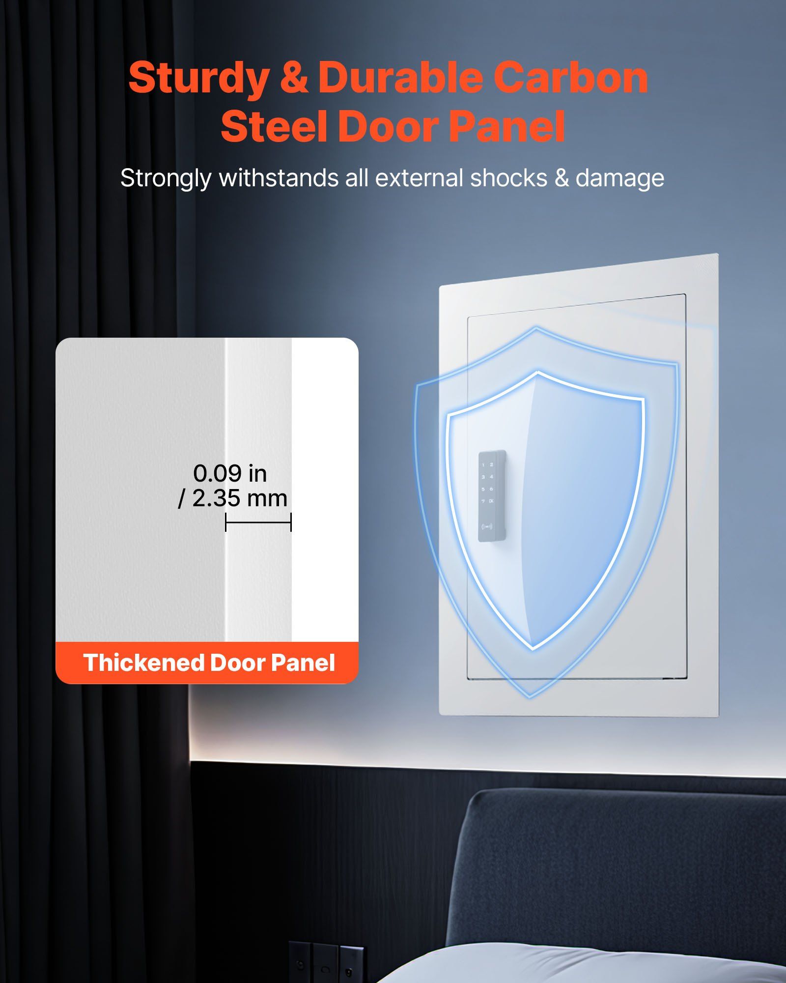 0.83 sq.ft Wall Safe, 3-Tier Hidden Wall Safe with Password, Key & Turning Knob, Q235 Cold-Rolled Steel V952-BGBXJ4162522X2SV6001V9