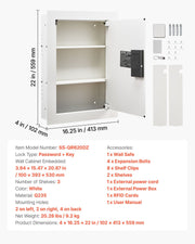 0.83 sq.ft Wall Safe, 3-Tier Hidden Wall Safe with Password, Key & Turning Knob, Q235 Cold-Rolled Steel V952-BGBXJ4162522X2SV6001V9