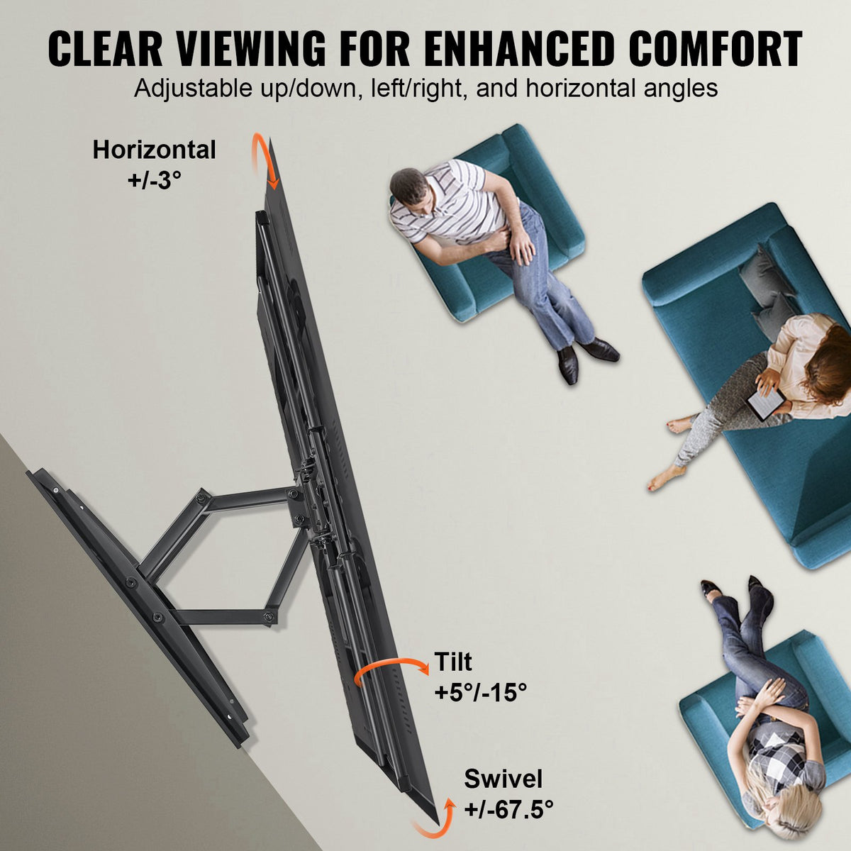 Full Motion TV Mount Fits for Most 37-75 inch TVs, Swivel Tilt Horizontal Adjustment TV Wall Mount Bracket V952-BGD60040014618Q9DV0