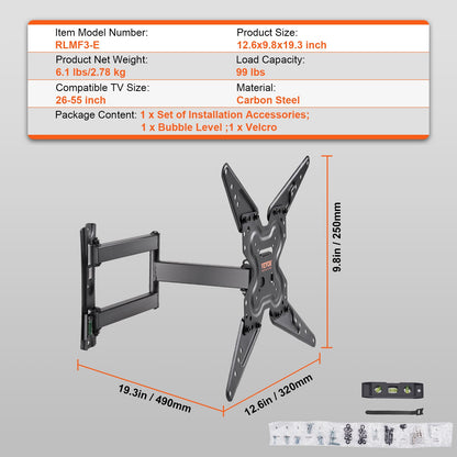 Full Motion TV Mount Fits for Most 26-55 inch TVs, Swivel Tilt Horizontal Adjustment TV Wall Mount Bracket V952-BGDSZ4004001900KLV0