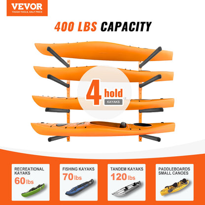 Wall Kayak Storage Rack, 4-Capacity Wall Mounted Kayak Holders for Kayak Canoe Paddle Board, Kayak Storage V952-BGS4G0000000MMS6PV0