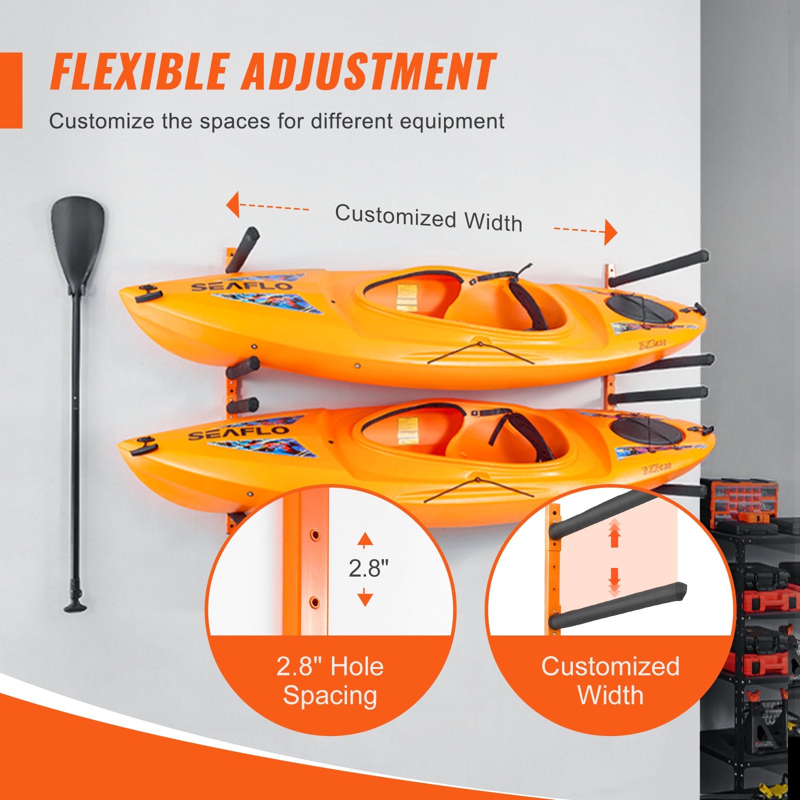 Wall Kayak Storage Rack, 4-Capacity Wall Mounted Kayak Holders for Kayak Canoe Paddle Board, Kayak Storage V952-BGS4G0000000MMS6PV0