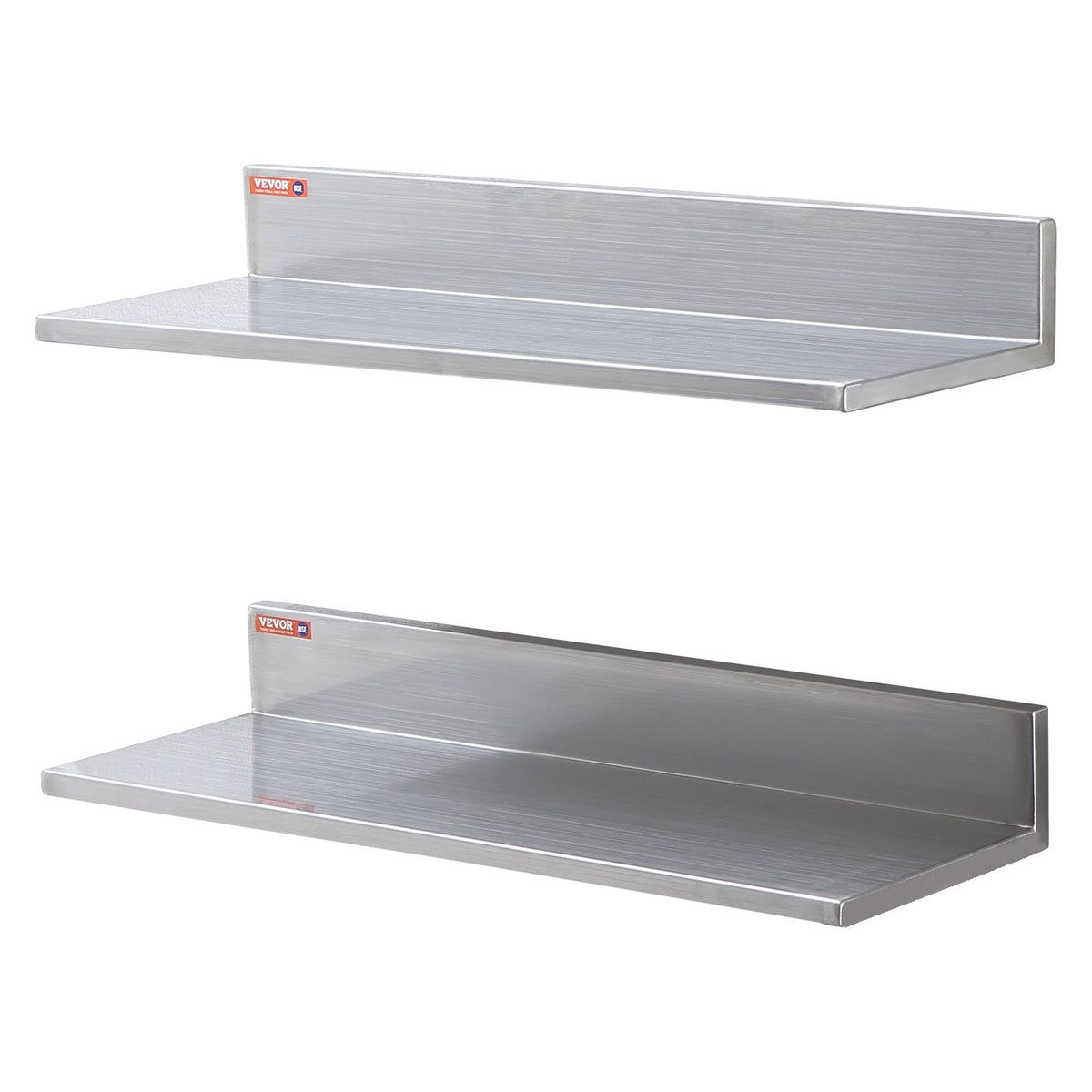 8.6" x 24" Stainless Steel Shelf, Wall Mounted Floating Shelving with Backsplash, 44 lbs Load Capacity V952-BGSCTTLL86242HBE0V0