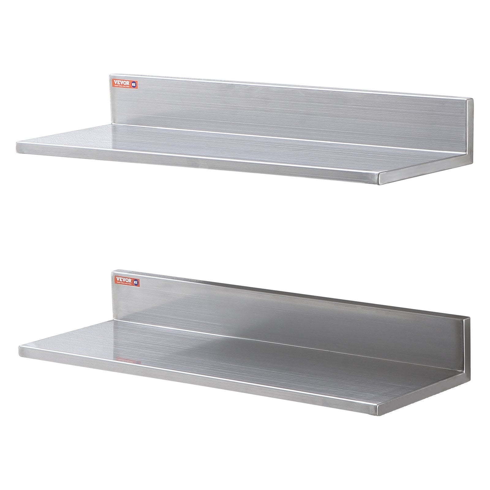 8.6" x 24" Stainless Steel Shelf, Wall Mounted Floating Shelving with Backsplash, 44 lbs Load Capacity V952-BGSCTTLL86242HBE0V0