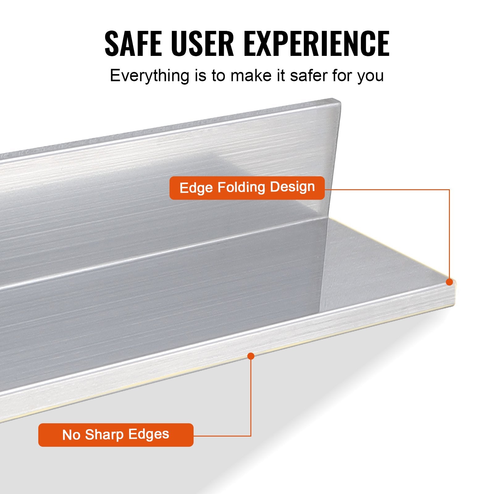 8.6" x 24" Stainless Steel Shelf, Wall Mounted Floating Shelving with Backsplash, 44 lbs Load Capacity V952-BGSCTTLL86242HBE0V0