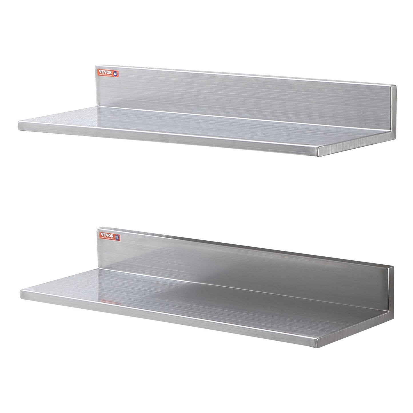 8.6" x 24" Stainless Steel Shelf, Wall Mounted Floating Shelving with Backsplash, 44 lbs Load Capacity V952-BGSCTTLL86242HBE0V0