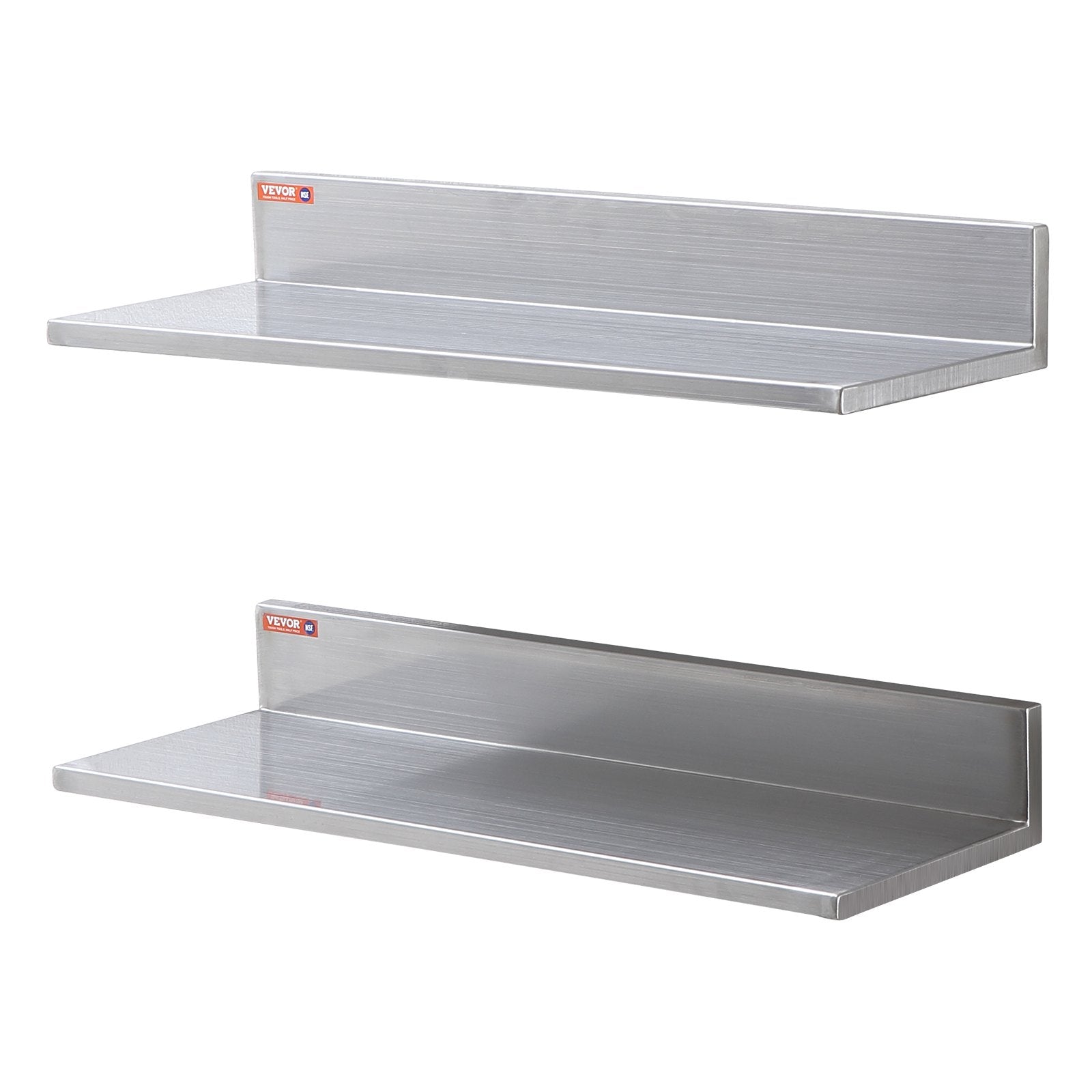 8.6" x 24" Stainless Steel Shelf, Wall Mounted Floating Shelving with Backsplash, 44 lbs Load Capacity V952-BGSCTTLL86242HBE0V0