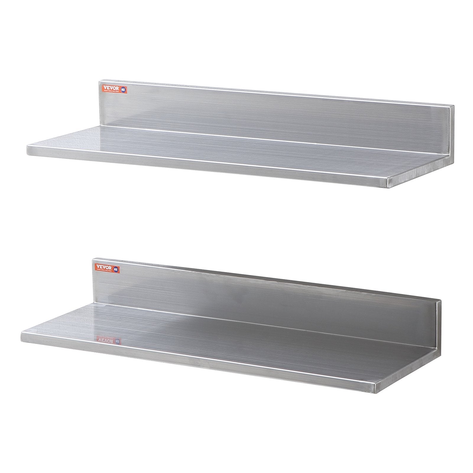 8.6" x 24" Stainless Steel Shelf, Wall Mounted Floating Shelving with Backsplash, 44 lbs Load Capacity V952-BGSCTTLL86242HBE0V0
